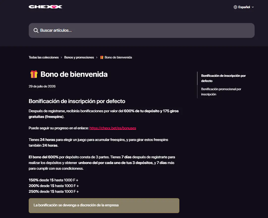 Paquete de bienvenida CHEXX con tres niveles de depósito