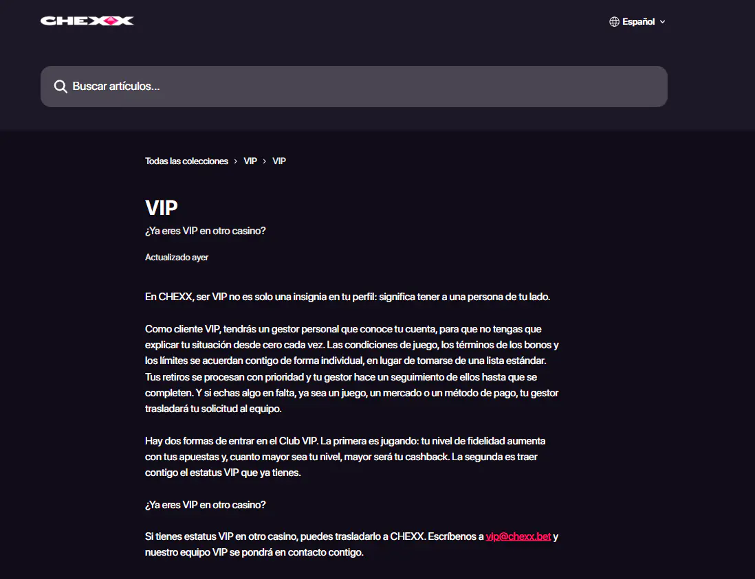 Niveles VIP de CHEXX desde Bronze hasta Obsidian