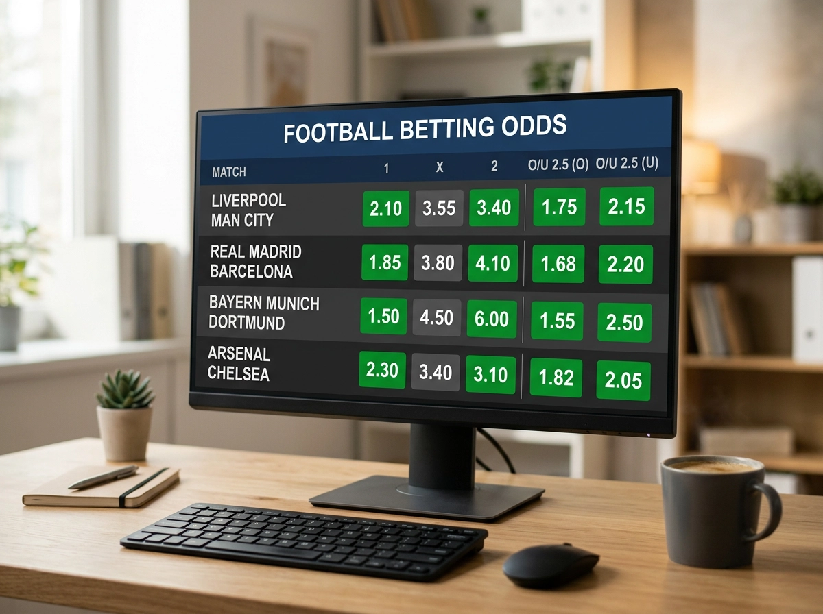 Pantalla de ordenador mostrando cuotas de apuestas deportivas con números decimales