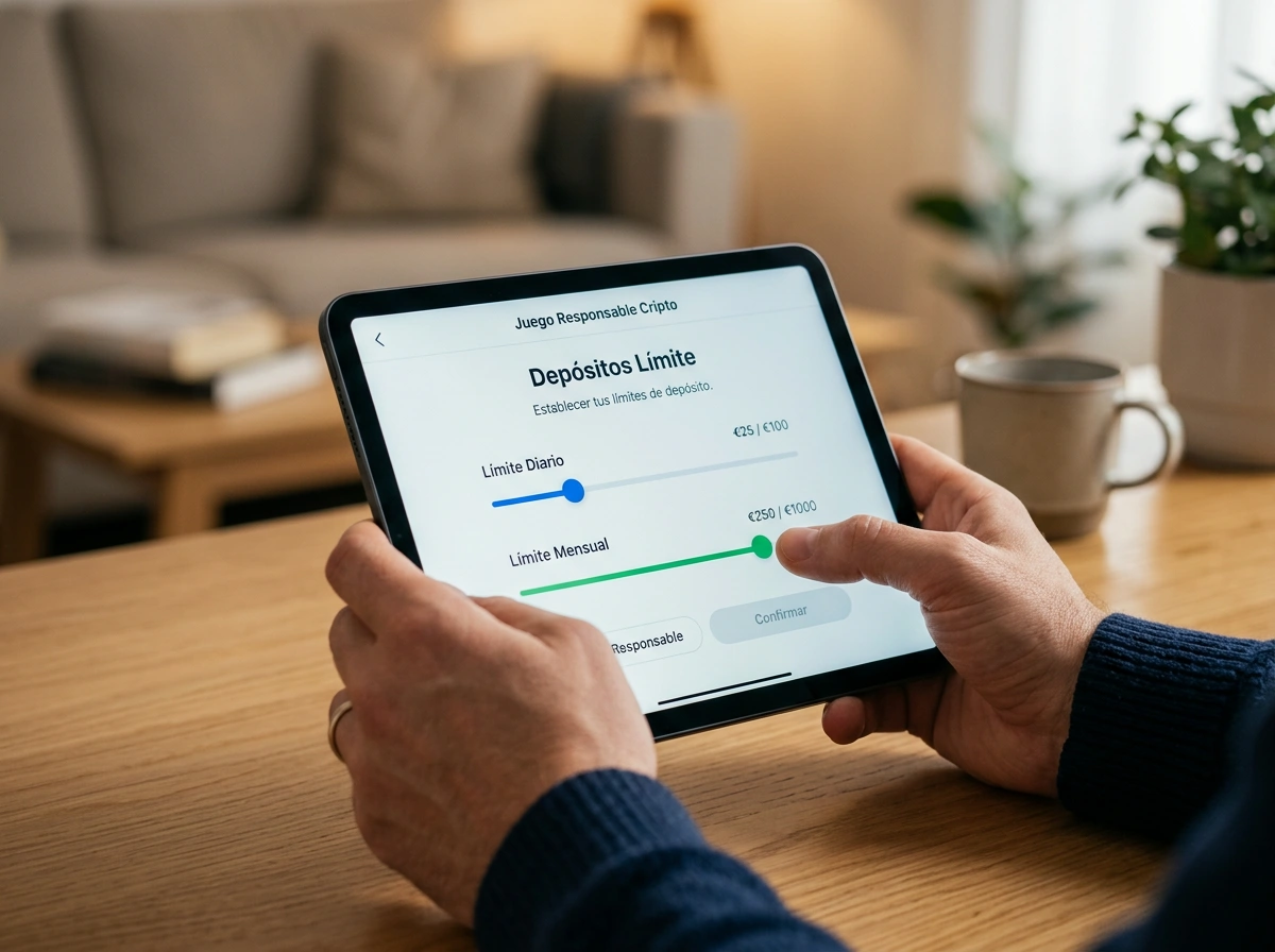 Manos de una persona configurando límites de depósito en una pantalla de tableta