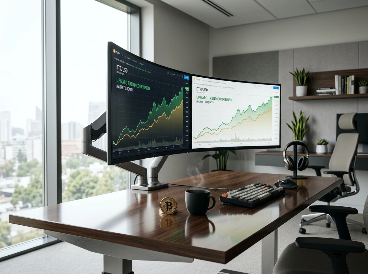 Pantalla de ordenador mostrando gráficos de crecimiento del mercado global de cripto apuestas deportivas